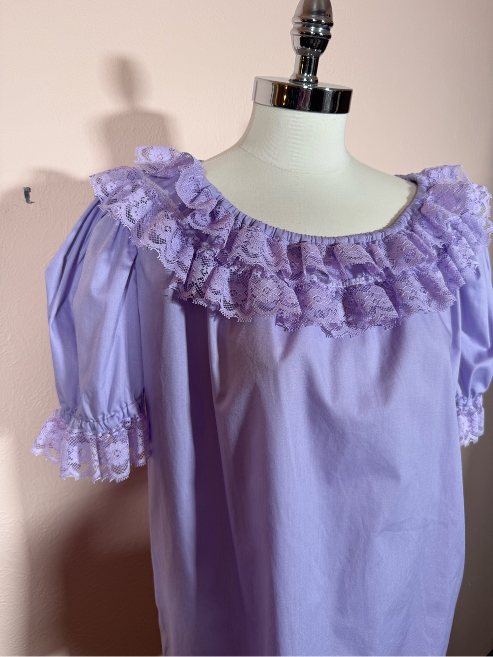 Vintage lavender lace ruffle poet prairie short sleeve babydoll blouse medium